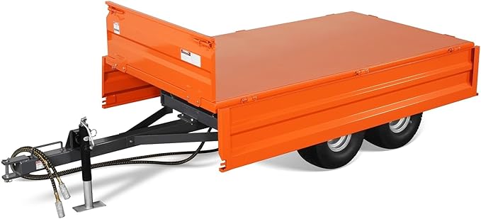 2-Ton Capacity Hydraulic Dumping Heavy-Duty Dump Dumper Cart Agricultural Farm Trailer Cart Mechanical Trailer with Tail Light, Model DT4X8