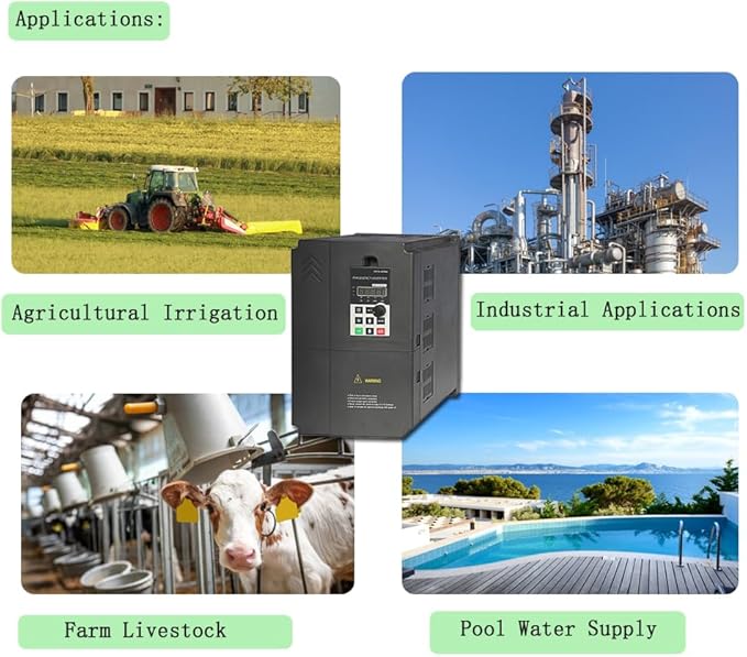 Three Phase Solar Pump Inverter, MPPT Solar VFD, DC 350~ 750V Input with AC 380-460V Backup, 3 Phase 380V Output (1.5 kW–Supports 380V AC 3-Phase Backup)