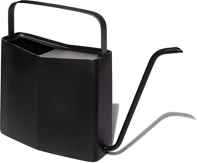 Modern Sprout Brass Finish Plant Watering Can - 3L Capacity - Long Spout Stainless Steel Vessel for Outdoor & Indoor Plants - Rust Resistant - Garden Accessory for Houseplants & Decorative Use (Black)