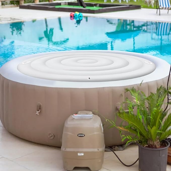 4.75 FT Inflatable Hot Tub Cover with Handle,Energy Saving Lid for Round Hot Tub,Outdoor Inflatable Hot Tub,Inflatable Insert Insulated Lid Replacement