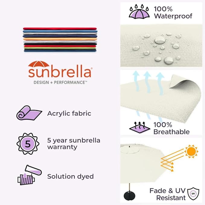 Midtown Umbrellas Push Pop Sunbrella Umbrella 9 Feet Outdoor Umbrella in Canvas Natural Fabric - Patio Umbrella, Backyard Umbrella, Garden Umbrella, Picnic Table Umbrella & Pool Umbrella - Black Pole