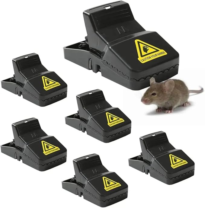 Rat & Mice Snap Traps - Large Reusable Traps - Ideal for Indoor & Outdoor - Humane Rodent Control - Easy Set Up - 6 Pack, Black
