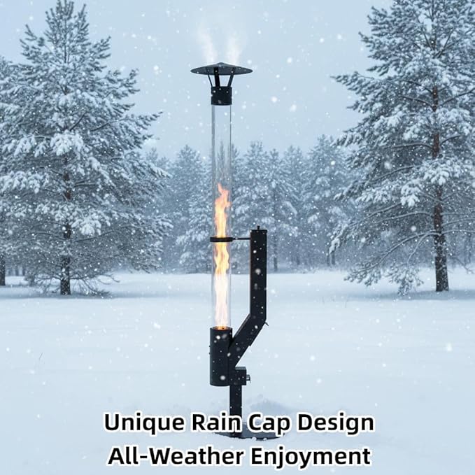 Outdoor Wood Pellet Patio Heater for Outdoor, Stainless Steel Fire Pit with Rain Cap, 2-Hour Burn Time for Backyard, Deck, Camping, Matte Black