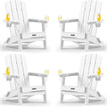 Folding Adirondack Chair 4 Pack, HDPE All-Weather Fire Pit Chairs, Plastic Adirondack Chairs with 2 Cup Holder, Outdoor Lawn Chair for Patio Garden (White)