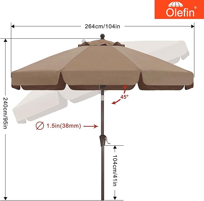 MASTERCANOPY 9ft Olefin Valance Patio Umbrella with Tilt Crank, 5-Year-Non-Fading Canopy & 8 Fiberglass Ribs for Deck, Patio, and Garden, Turquoise