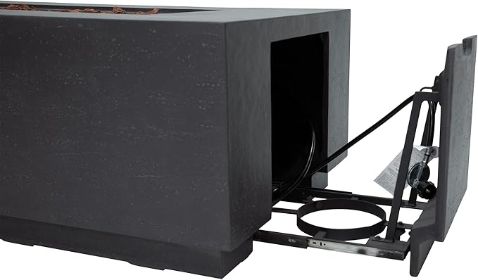Elementi Andes Gas Fire Pit Cast Concrete Fire Table, Outdoor Fire Pit Electronic Ignition | Canvas Cover, Lava Rock Included | Free AMS Wind Guard & Table-top Firepit | Dark Gray (Propane Gas)