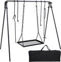 REDCAMP Swing Campfire Grill Stand - Collapsible Campfire Cooking Rack with 6 Hooks & Iron Grill Grate, Portable Dutch Oven Hanger for Outdoor Camping, Cookware, Bonfire, Rectangle