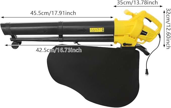 2-in-1 Leaf Vacuum, 3000W Electric Leaf Mulcher & Leaf Vacuum with Leaf Bag 40L,16:1 Shredding, Cordless Leaf Blowers for Lawn Care, Dense Shrubbery