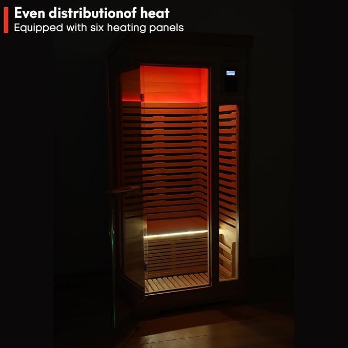 WILLOWYBE Infrared Home Sauna with Advanced Heating Panels, 7-Color LED Mood Lighting, Bluetooth Audio, Digital Control Panel, Premium Canadian Hemlock, Easy DIY Assembly, Compact Personal Spa