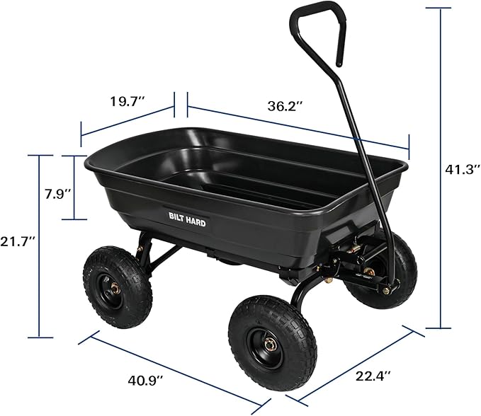 BILT HARD 600 lbs Poly Garden Dump Cart with 180° Rotating Handle, 4 Cu.Ft. Capacity Heavy Duty 4 Wheel Garden Carts for Yard, Outdoor