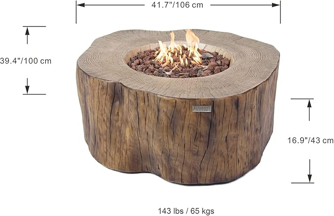 Elementi Lunar Bowl Cast Concrete Fire Table Bundle, Outdoor Fire Pit Fire TablePatio Furniture, Light Gray (Natural Gas)
