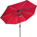 EliteShade USA 10-Year-Non-Fading Solar 9ft Market Umbrella with 80 LED Lights Patio Umbrellas Outdoor Table Umbrella with Ventilation, Logo Red