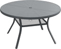 VICLLAX Round Patio Dining Table, 4-6 Person Aluminum Outdoor Dining Table with Umbrella Hole and Storage Shelf for Garden Lawn Deck, 47.2" Dark Grey