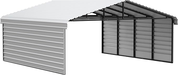 Arrow Carports Galvanized Steel Carport, with 2-Sided Enclosure, Compact Car Metal Carport Kit, 20' x 20' x 9', Eggshell