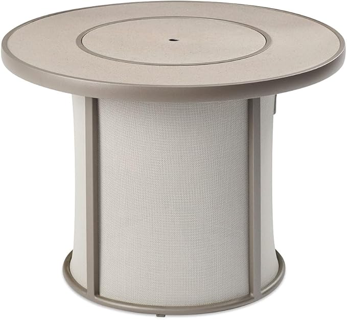 Outdoor GreatRoom Co Propane Fire Pit Table - Stonefire Gas Fire Pits for Outside Patio - 31" Round Composite Firepit Fire Table, Matching Tabletop Cover, Aluminum Frame Mesh Base, 55,000 BTU - Grey
