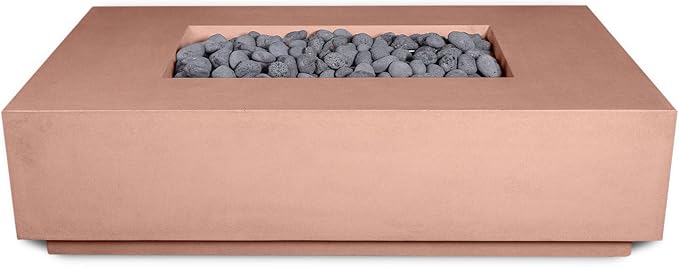 Vivid Heat - 60" Premium “Mesa 2" Concrete Fire Bowl - Heavy Cement Rectangle Natural Gas Fire Pit - Square Outdoor Fire Table with Key Valve GFRC (48” L x 32” W x 16” H) (Beige Tan)