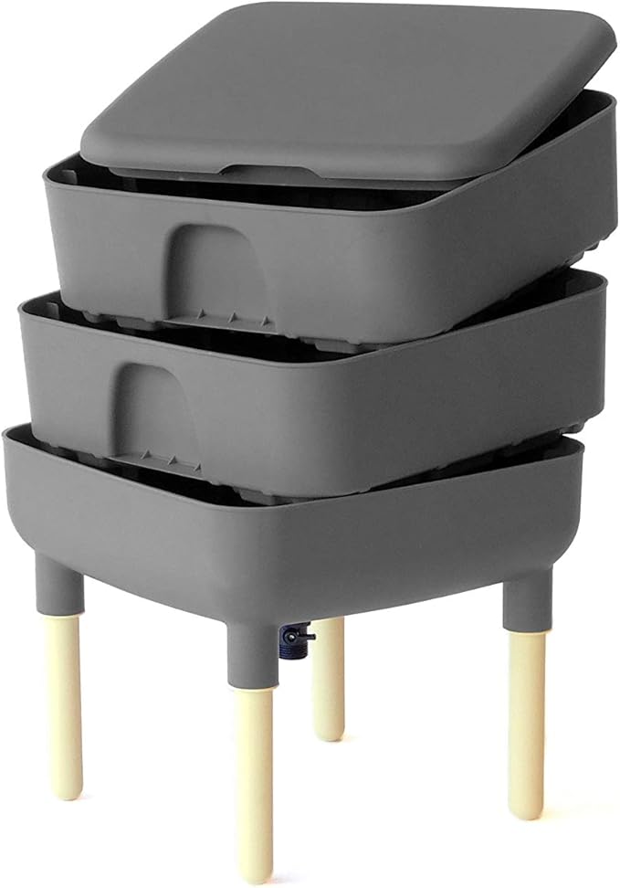 FCMP Outdoor - The Essential Living Composter, 2-Tray Worm Vermicomposter Bin (HF-LC4000v2-GRY) Grey