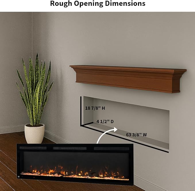 Touchstone Smart Electric Fireplace-The Fury 65" Wide- 4.5" Thin in Wall Recessed-100 Realistic Flame/Ember Bed Color Combos-1,500W Heater-Larger Viewing Area-Alexa/WiFi Enabled