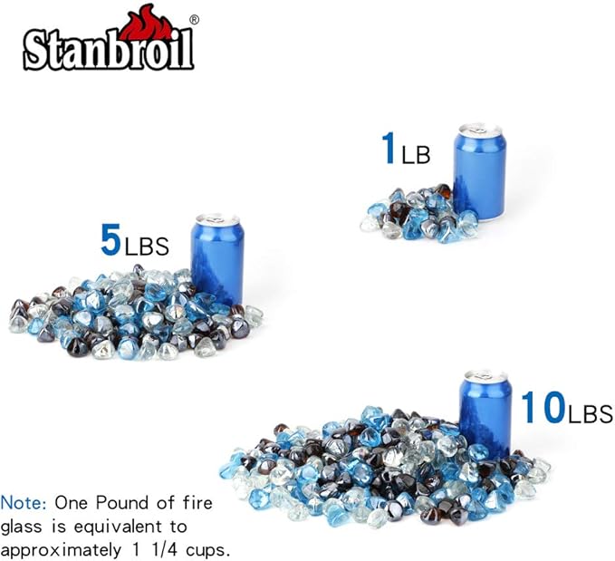 Stanbroil 10-Pound Blended Fire Glass Diamonds - 1/2 inch Fire Glass Blended Caribbean Blue, Crystal Ice, Amber Luster for Indoor and Outdoor Gas Fire Pits and Fireplaces