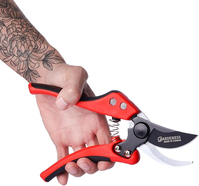 Gardeness Non-stick Coated Blade Bypass Pruning Shears-Garden Clippers For Gardening, Handheld Florist branch cutters - Floral Hand Secateurs with Comfort Grip Handles, Trimming and Yard Work