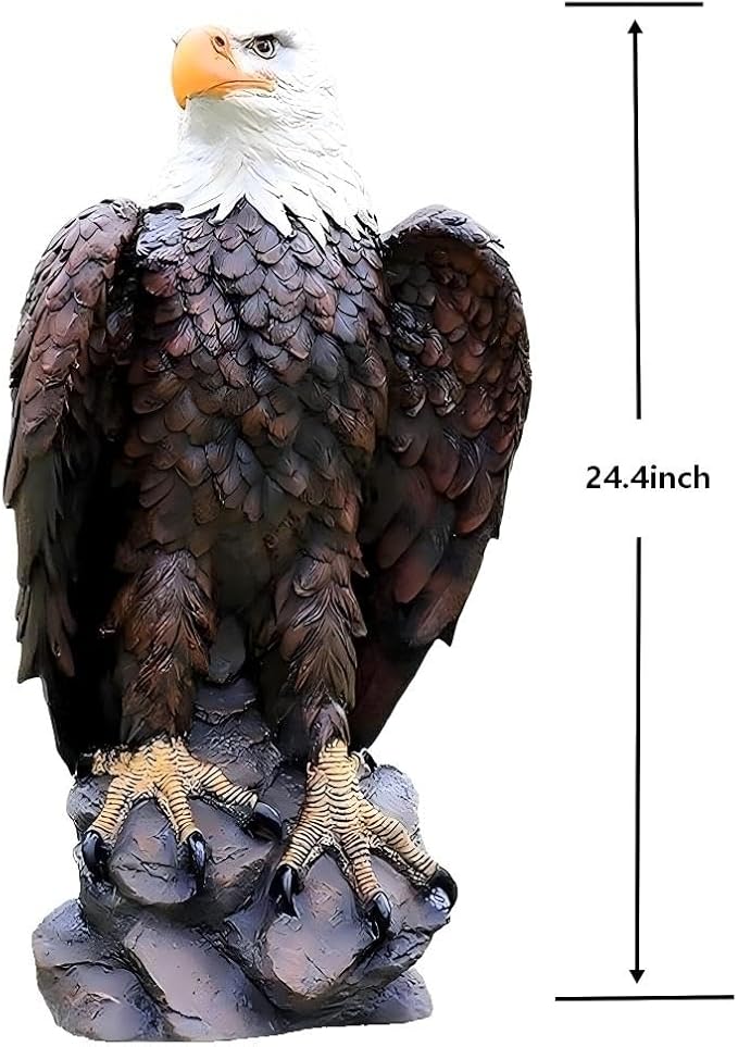 JEESGQT H:24.4 inch Bald Eagle Statue Outdoor, Large Realistic Eagle Sculpture for Garden Decor, Hand-Painted Resin Lawn Eagle Statue, Majestic Yard Art and Patio Decoration