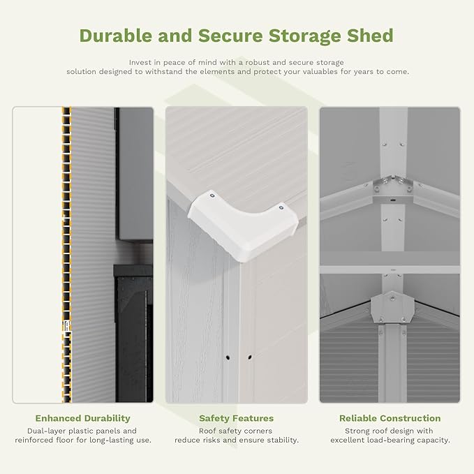 Patiowell 6X6 FT Outdoor Storage Shed with Lockable Door and Floor - Resin Garden Tool Shed with Window, Waterproof Easy Assembly for Backyard, Lawn, Patio Furniture Storage (Light Grey)