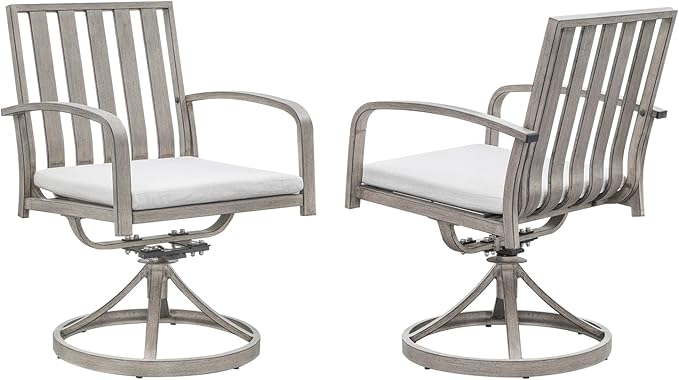SEEHILL Aluminum Patio Dining Chairs Set of 2, 360°Swivel Outdoor Dining Chairs with Washable Cushions, Deep Seating Swivel Chairs Patio Furniture Set for Deck, Balcony, Garden, Poolside, Limed Oak