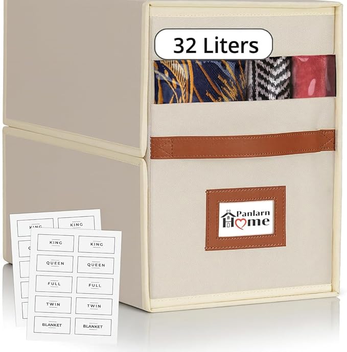 Bed Sheet Storage Organizer, Non-woven Fabric, 15x13x9.5 Inches, Clear Window, Modern Style, Rectangular, Zipper Closure (Beige, 1-pack)