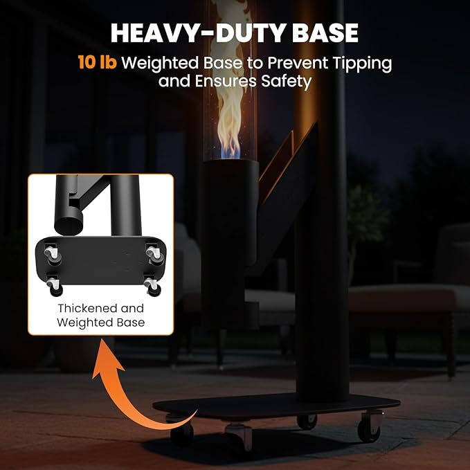 DoCred Patio Pellet Heater, 71.2" H Wood Pellet Heaters Including Thickened Base with Wheels, Smokeless Glass Fire Tube Heater Outdoor Metal Fire Pit for Patio, Backyard, Camping, Porch & Garden