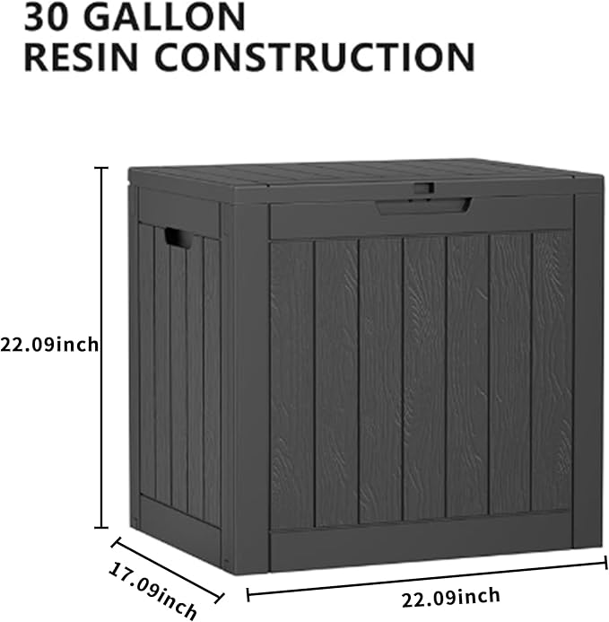 30 Gallon Deck Box Large Outdoor Storage for Patio Furniture,Outdoor Cushions,Garden Tools and Pool Supplies,Waterproof,Resin,Lockable(Black)