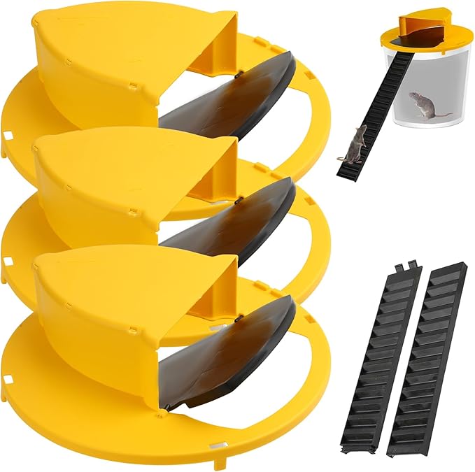 Mouse Trap Bucket Adapted to 5 Gallon Bucket Lid Rat Trap Automatic Reset for Indoor Outdoor Use Reusable (3PC)