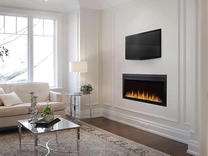Napoleon Purview 50 - NEFL50HI - Wall Hanging Electric Fireplace, 50-in, Black, Glass Front, Glass Crystal Ember Bed, 3 Flame Colors, Use with or Without Heat