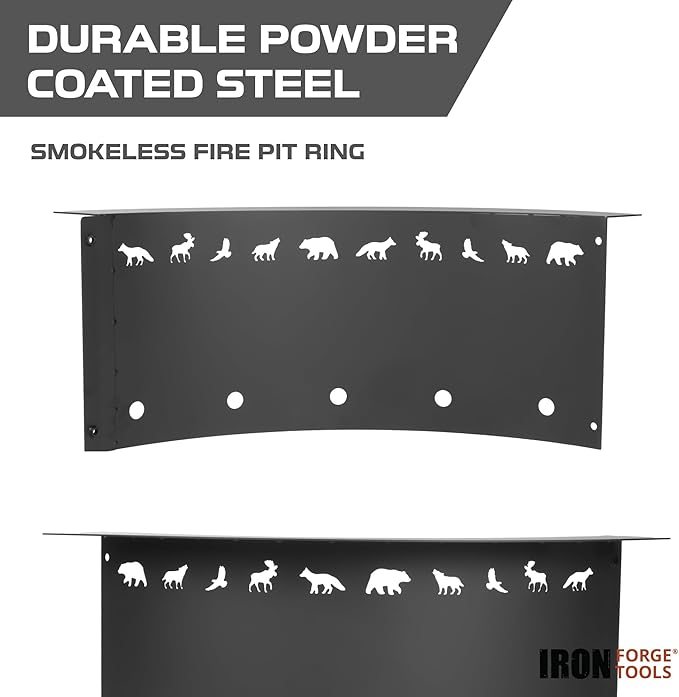 Iron Forge Tools Fire Pit Ring 36 Inch Outer/30 Inch Inner - Outdoor Heavy Duty Metal Round Smokeless Permanent Fire Ring Insert Liner (36x30x10)