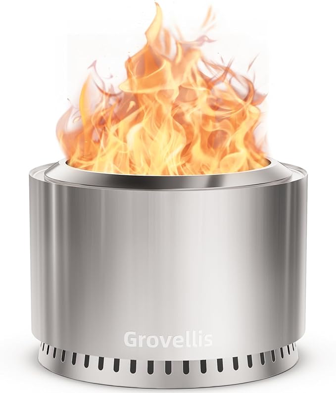 27 inch Smokeless Fire Pit with Waterproof Cover, Stainless Steel Outdoor Smokeless Firepit, Wood Burning Fire Pits for Camping, Bonfire,Low Smoke Firepit for Outside
