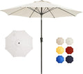 9FT Large Outdoor Patio Umbrella Market Table Umbrella-UV Resistant, Easy Push Button Tilt and Crank, 8 Sturdy Ribs Heavy-Duty Pool Umbrella for Deck, Backyard,Garden,White