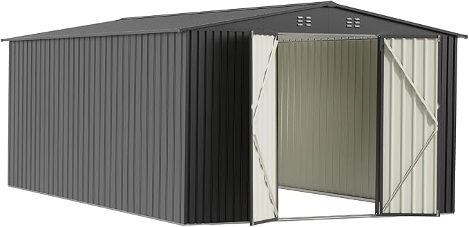 PABIMIA10X14 FT Outdoor Storage Shed, Durable Metal Outside Storage with Lockable Doors, Waterproof Storage Shed for Tools, Equipment, Ideal for Backyard Garden Patio Lawn