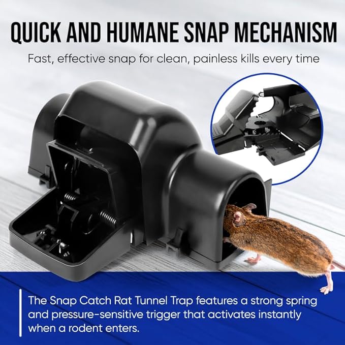 Rat & Chipmunk Tunnel Traps – Humane Reusable Rodent Catcher for Indoor & Outdoor Use, Safe No-Touch Rat Trap, No-Mess Mouse Catcher, Pet & Child Friendly, Quick Setup & Easy Clean