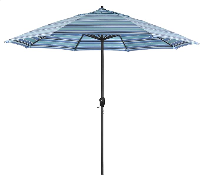 California Umbrella 9' Rd Aluminum Patio Umbrella, Crank Lift, Auto Tilt, Black Finish, Sunbrella Dolce Oasis