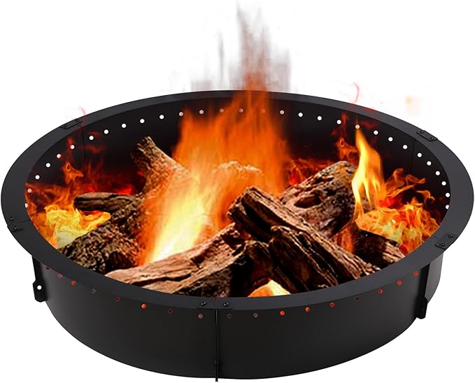 45 inch Fire Pit Ring,Large Round Firepit for Outdoor Fire Liner Wood Burning Heavy Duty Metal Campfire Ring Above or In-Ground, Black 45-Inch Outer/40-Inch Inner Diameter