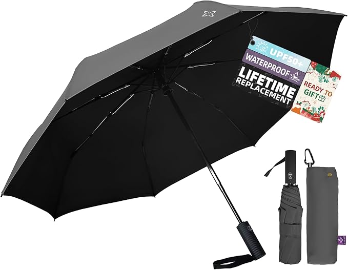 UV Travel Umbrella for Sun Protection & Rain, Compact Windproof Folding, Refined craftsmanship, Auto Open/Close, 43" Canopy with color coating, UPF 100+ UV Blocking, TSA Approved