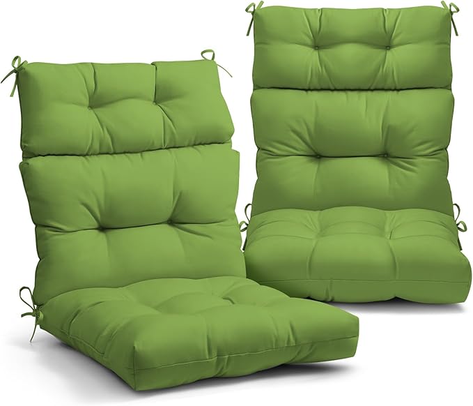 EAGLE PEAK Tufted Outdoor/Indoor High Back Patio Chair Cushions, Set of 2, Green