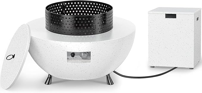 Ciays 29″ Propane Fire Pit Table with Windproof Guard, 50000 BTU Fire Pit Table, CSA-Certified, Outdoor fire Table with Durable Terrazzo Coating/Lava Rocks/4 Stable Adjustable Legs, Garden, White