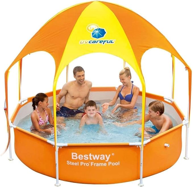 Bestway 56543E Splash in Shade 8 Foot x 20 Inch Outdoor Family Kids Spray Play Swimming Pool and Canopy with Water Sprayer, 2 Pack