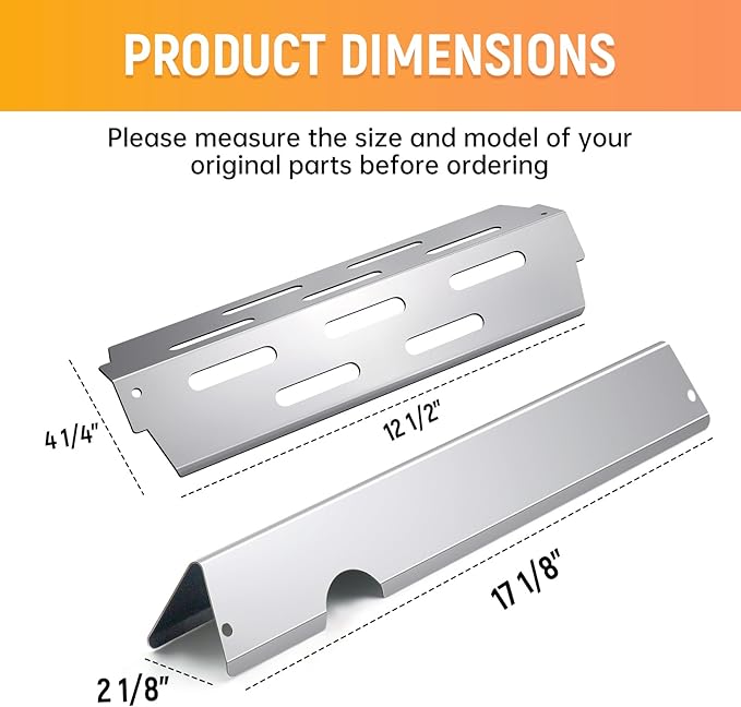 RuiTEERS Grill Flavorizer Bars Heat Deflectors BBQ Gas Grill Replacement Parts for Weber Genesis II E-410, S-410, LX E-440, S-440, Weber 66041, 66033, 66796, 17" Stainless Steel Grill Heat Plate