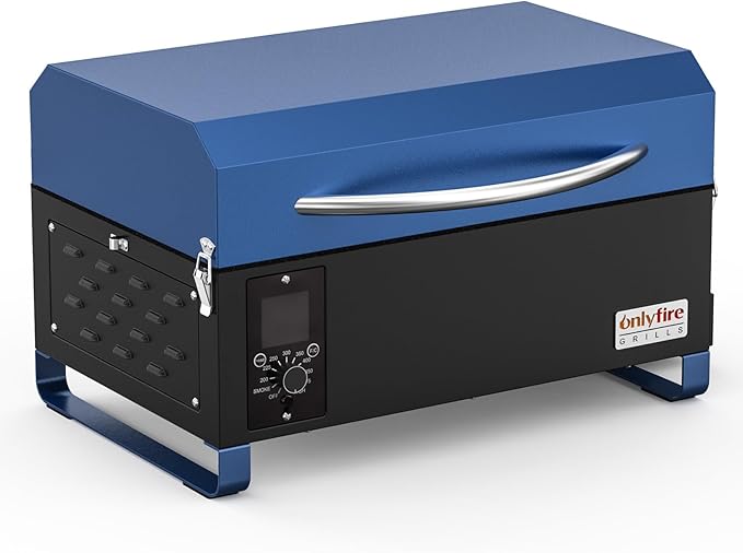 BBQ Wood Pellet Grill Smoker with Digital Control, Meat Probe & 2 Tiers Cooking Area, Portable Tabletop Grilling Stove for BBQ, Smoke, Bake and Roast, RV Camping, Blue GS313