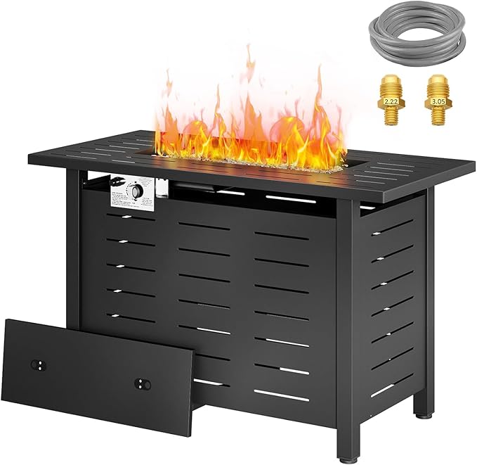 Aoxun 40" Outdoor Propane Fire Pit Table with Removable Lid - 50,000 BTU Patio Heater, Rectangle Natural Gas/Propane Fire Pit with Lava Rocks & Waterproof Cover for Deck, Backyard, Garden,Black