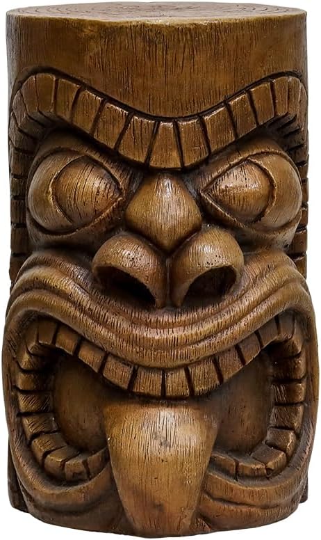 SKYFIRE Outdoor Decorative Sculpture - The Grande Tiki God Kanaloa Teeth Indoor Ornamental Outdoor Table Statues for Garden, Patio, Backyard, Lawn, House, Office Decor -19.6"H Concrete Stool End Table