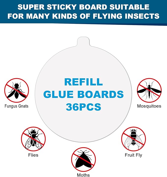 36 Pcs 4.3" Replacement Glue Boards for Katchy,Indoor Insect Trap Refills Compatible wifh Katchy,Dunaga,Fenun,and Fvoai