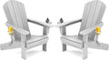 SERWALL Adirondack Chair with Cup Holders - Composite Adirondack Chairs Set of 2 HDPE Outdoor Chairs All Weather Use- Silver Gray