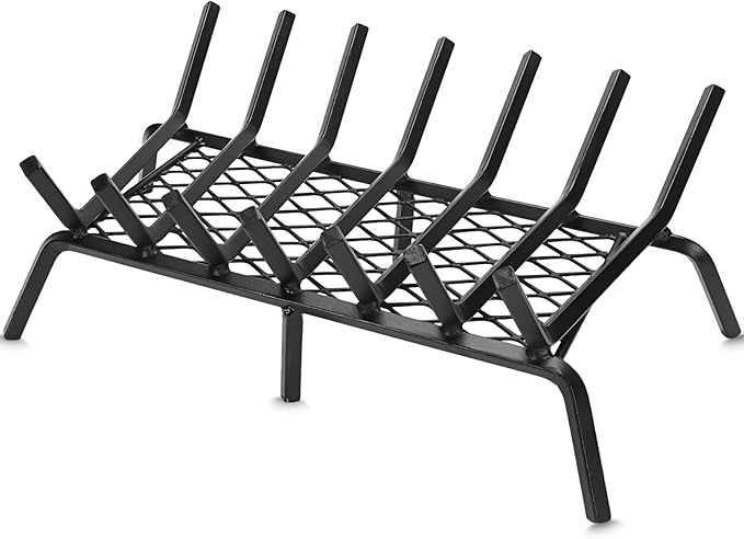 G GOOD GAIN Fireplace Grate with Ember Retainer, 24" Heavy Duty Cast Iron Indoor, Chimney Hearth Wood Stove Burning Rack Holder,1/2” Bar Fire Place Asseccories for Outdoor, Fire Pits, Camping